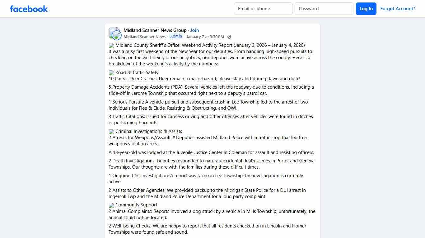 Midland Scanner News Group | 🚔 Midland County Sheriff’s Office: Weekend Activity Report (January 3, 2026 – January 4, 2026) | Facebook