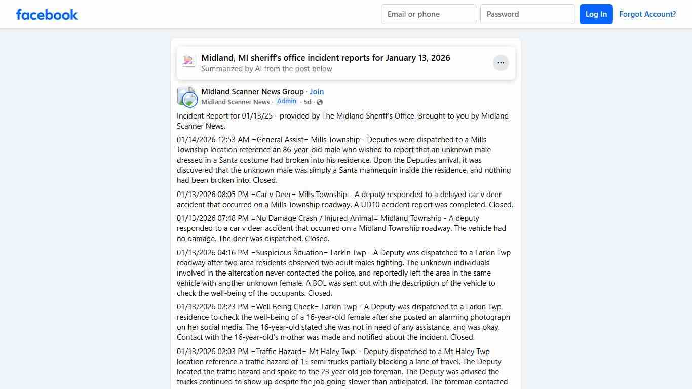 Midland Scanner News Group | Incident Report for 01/13/25 - provided by The Midland Sheriff's Office | Facebook